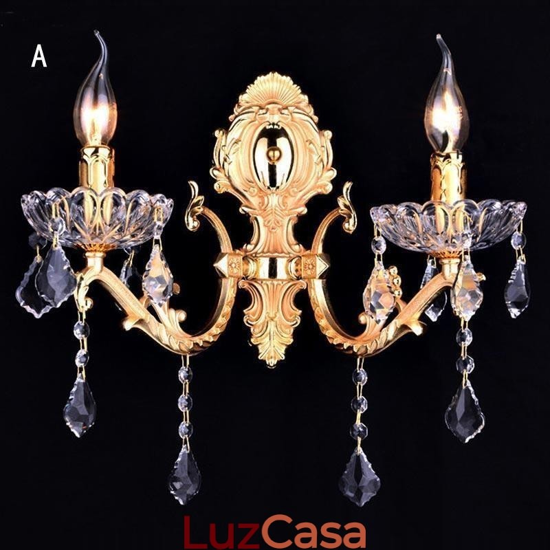 Luminária de parede europeia Luminária de parede de cristal Decoração de luz Luminária de parede