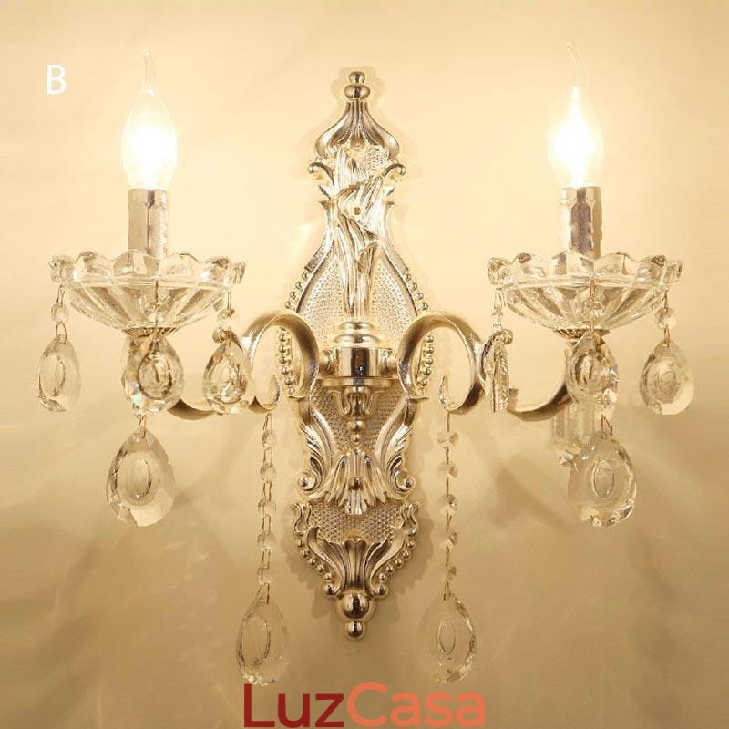 Luminária de parede europeia Luminária de parede de cristal Decoração de luz Luminária de parede