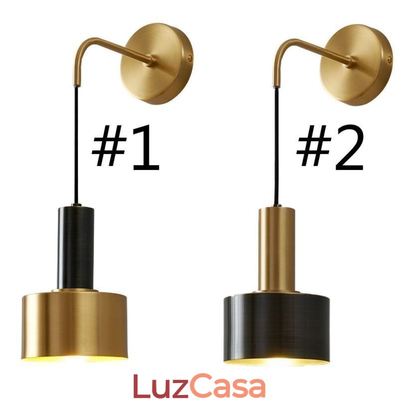 Luminária de parede moderna, arandela com contraste de cor preta e dourada