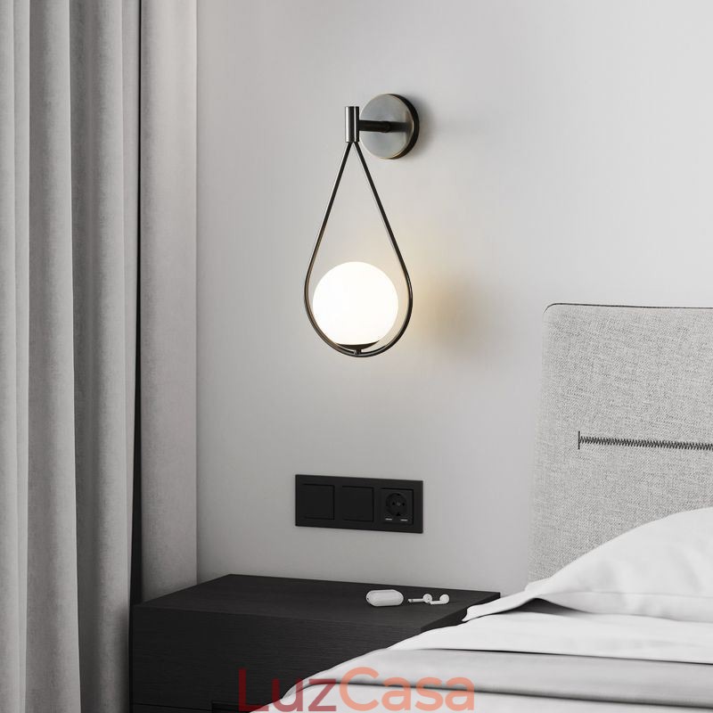 Luminária de parede moderna globo de vidro, luminária de parede preta com gota d'água