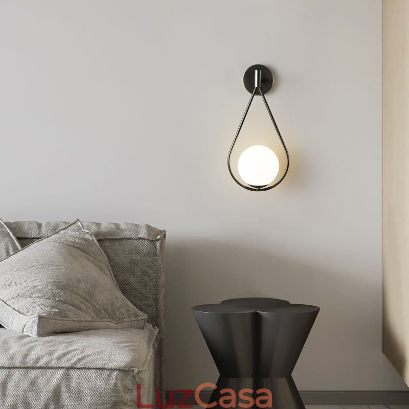 Luminária de parede moderna globo de vidro, luminária de parede preta com gota d'água