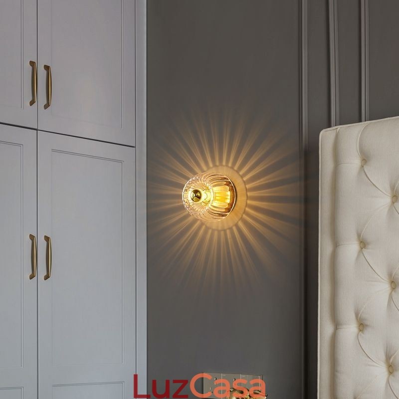Iluminação de parede moderna com abajur de vidro transparente, arandela de parede escovada