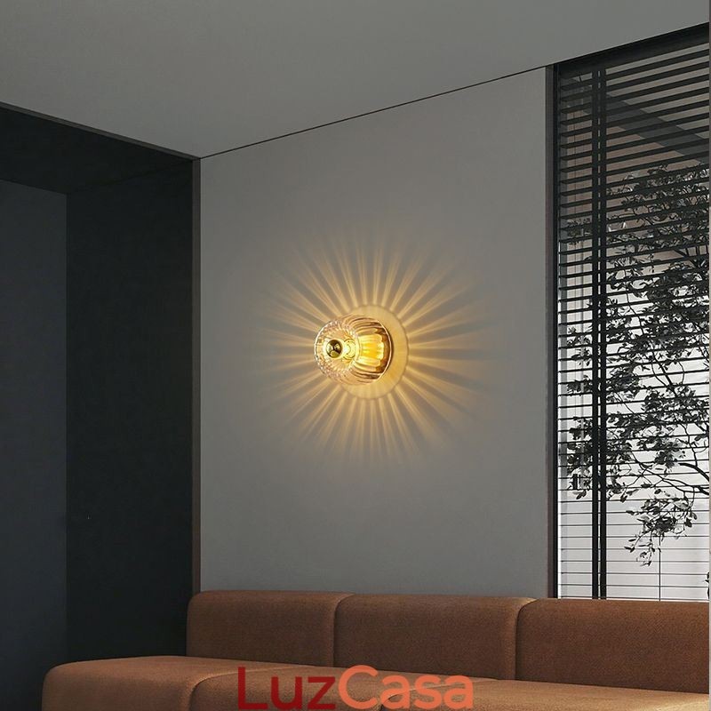 Iluminação de parede moderna com abajur de vidro transparente, arandela de parede escovada