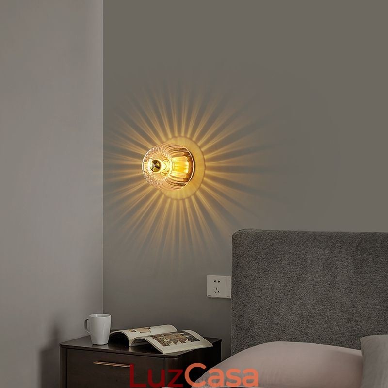 Iluminação de parede moderna com abajur de vidro transparente, arandela de parede escovada