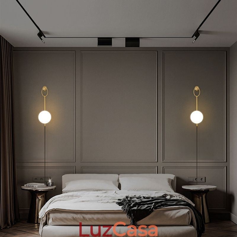 Luminária de parede moderna Globe Wall Sconce de vidro dourado escovado