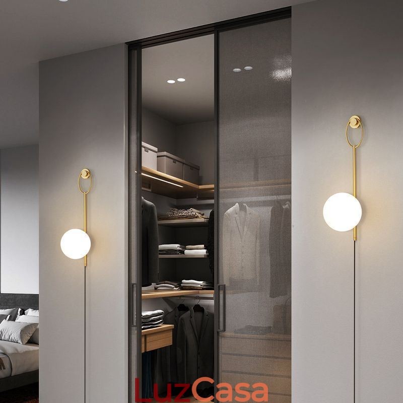 Luminária de parede moderna Globe Wall Sconce de vidro dourado escovado