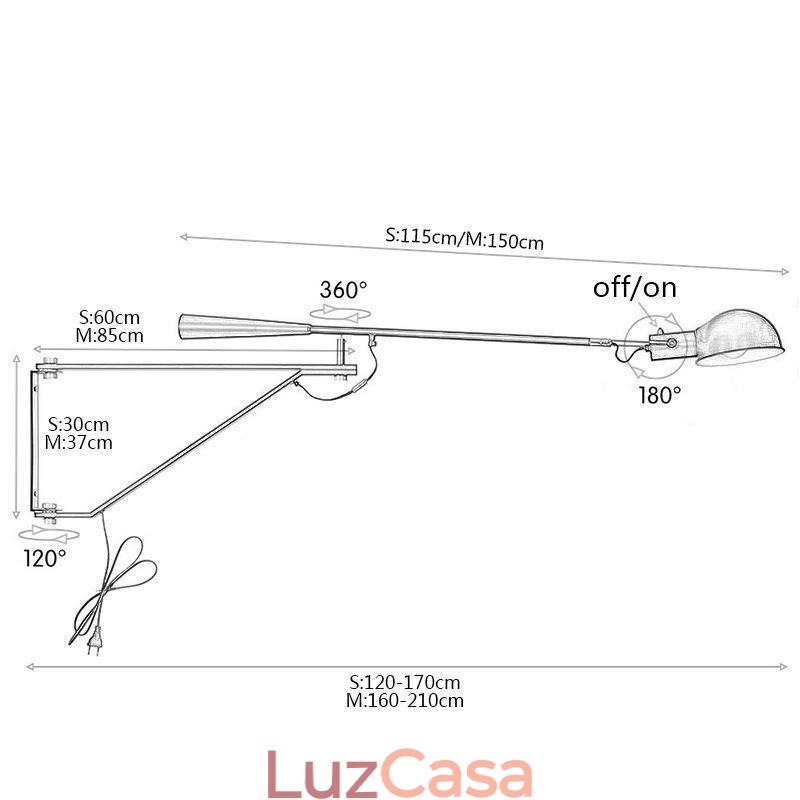 Luminária de parede com braço de balanço simples, luminária de cabeceira para leitura