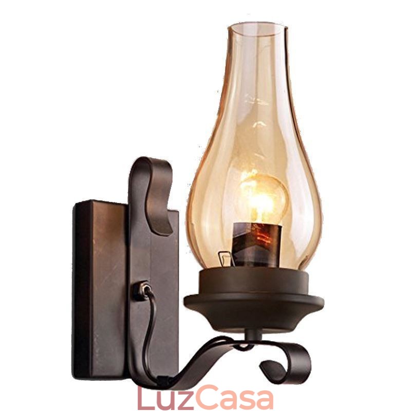 Luminária de parede vintage de ferro forjado com iluminação de arandela de luz única