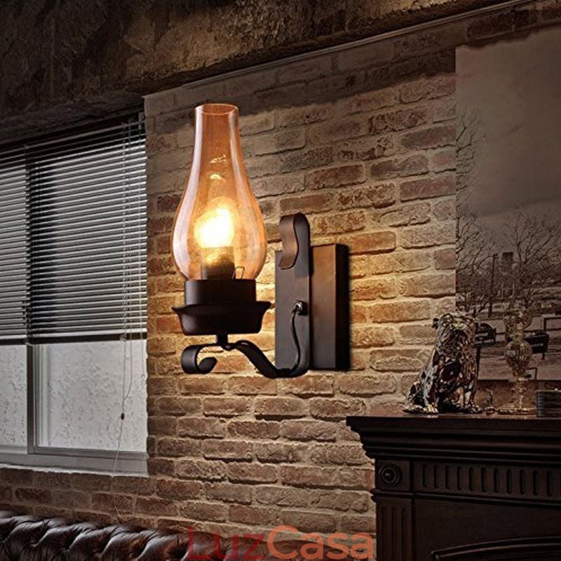 Luminária de parede vintage de ferro forjado com iluminação de arandela de luz única