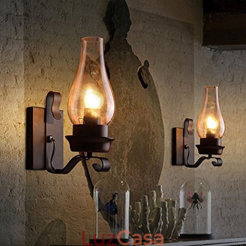 Luminária de parede vintage de ferro forjado com iluminação de arandela de luz única
