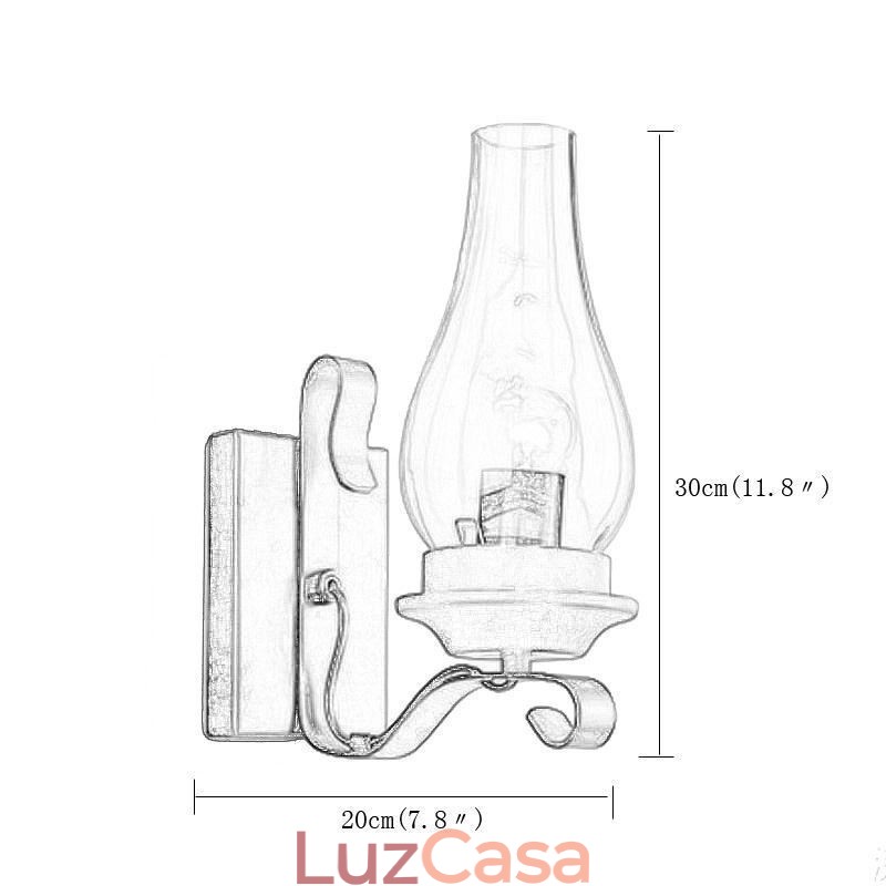 Luminária de parede vintage de ferro forjado com iluminação de arandela de luz única