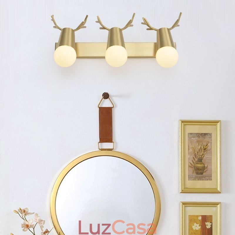 Luminária de parede de latão nórdico com espelho e luz frontal