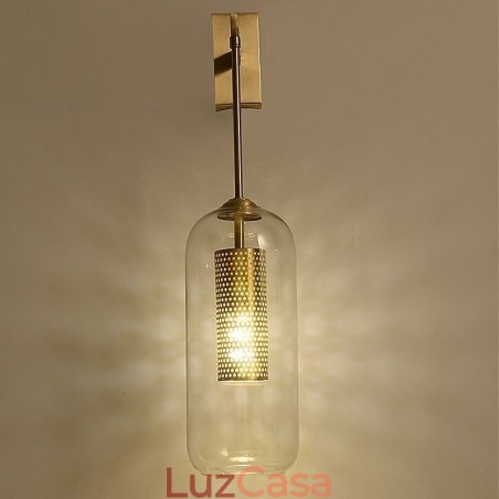 Luminária de parede nórdica de latão com cilindro oco interno e abajur de vidro Luminária de parede nórdica de latão com cilindro oco interno e abajur de vidro