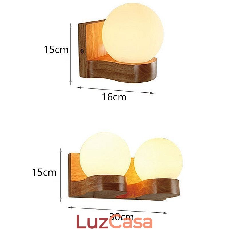 Luminária de parede nórdica de madeira maciça, luminária aconchegante em formato de bola