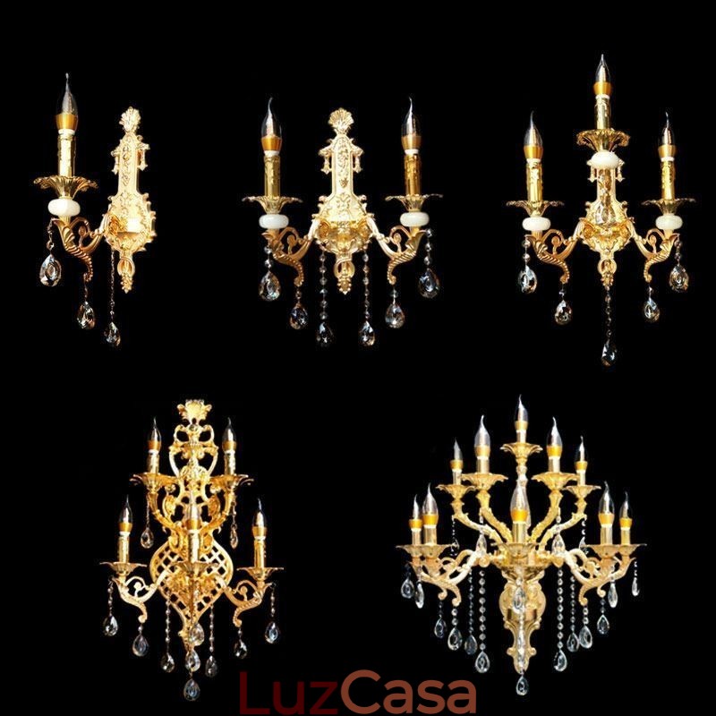 Luminária de parede europeia Luminária de parede luxuosa Luminária pendente de cristal Iluminação de cabeceira