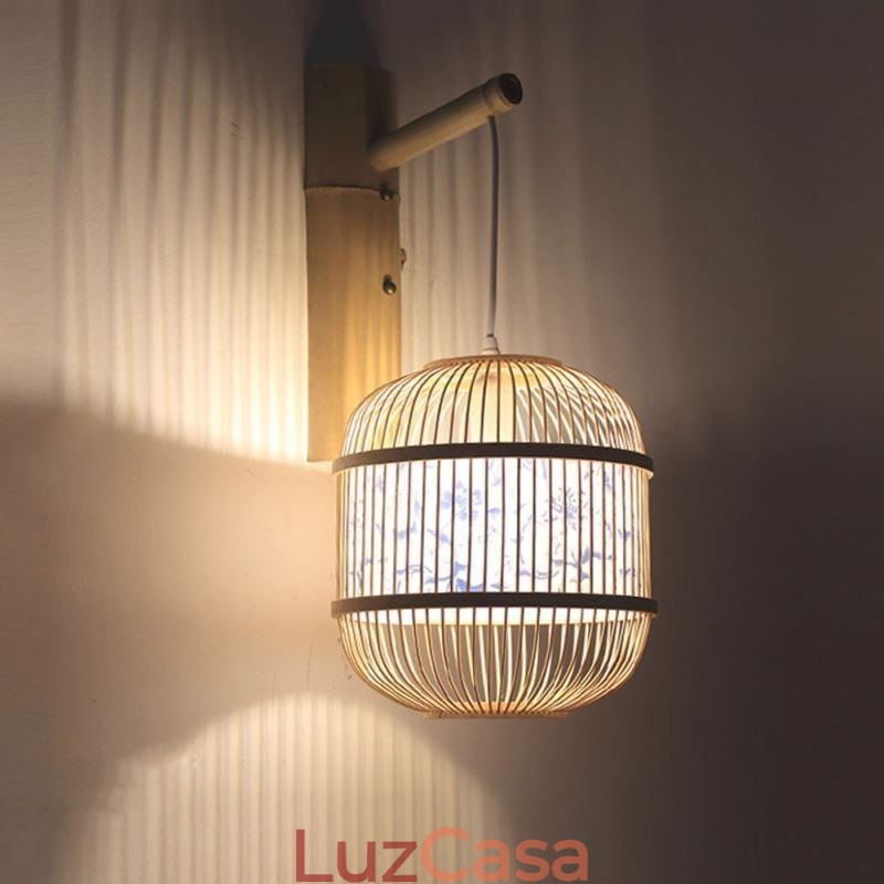 Luminária de parede com design de gaiola Luminária de parede de bambu criativa para pendurar na cabeceira Luz decorativa