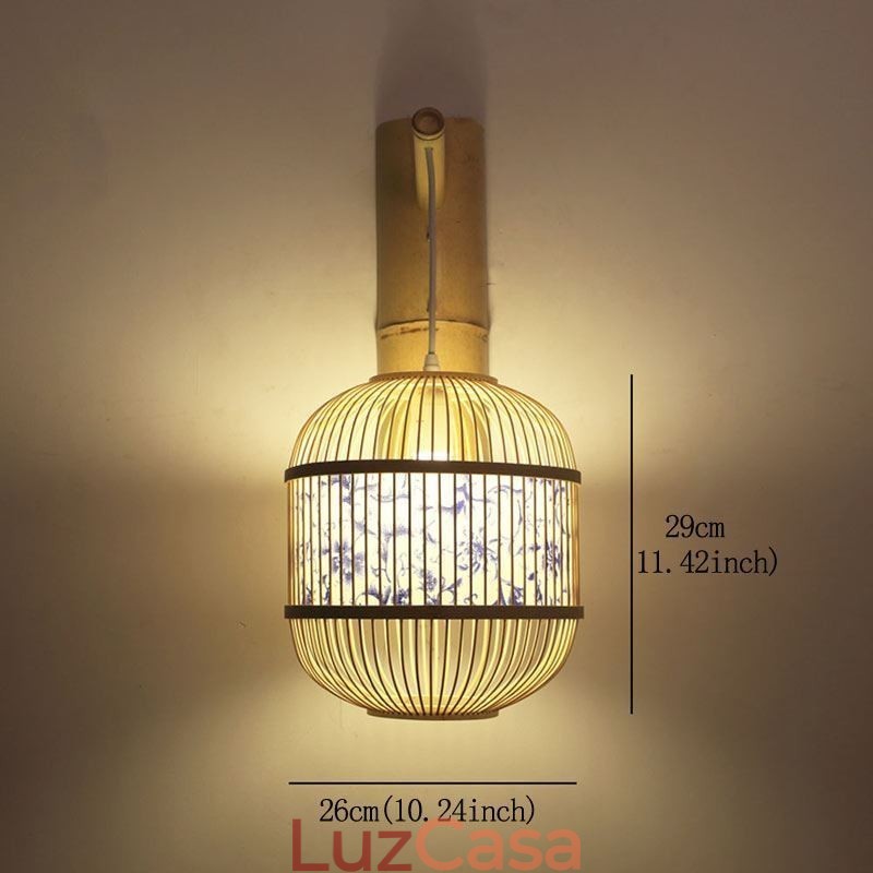 Luminária de parede com design de gaiola Luminária de parede de bambu criativa para pendurar na cabeceira Luz decorativa