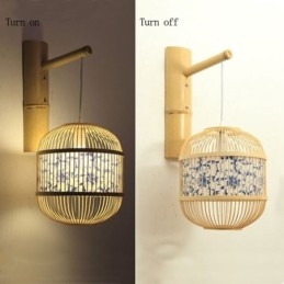 Luminária de parede com design de gaiola Luminária de parede de bambu criativa para pendurar na cabeceira Luz decorativa