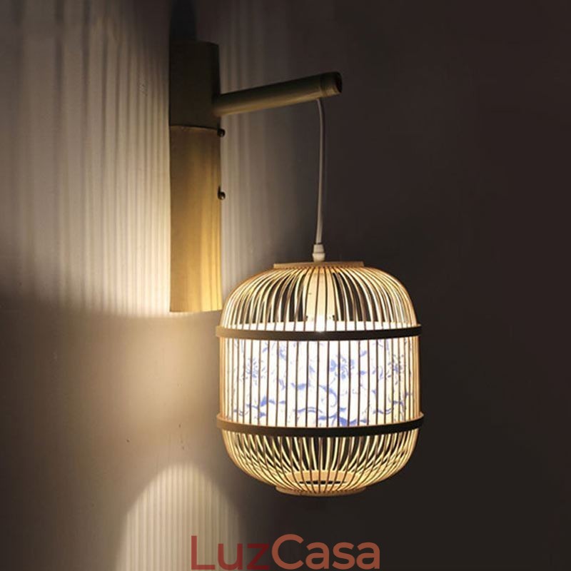 Luminária de parede com design de gaiola Luminária de parede de bambu criativa para pendurar na cabeceira Luz decorativa