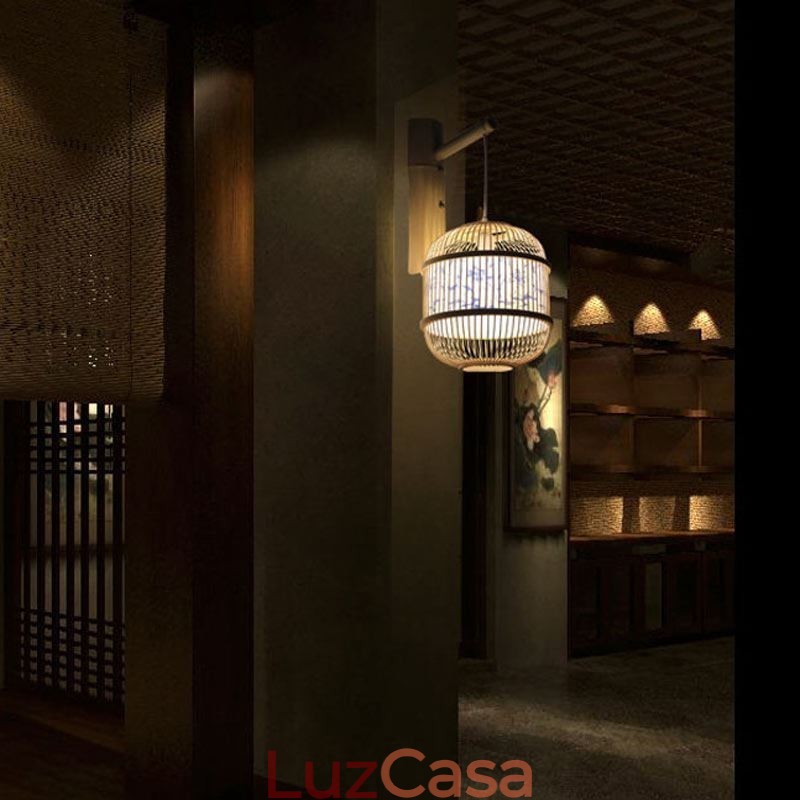 Luminária de parede com design de gaiola Luminária de parede de bambu criativa para pendurar na cabeceira Luz decorativa