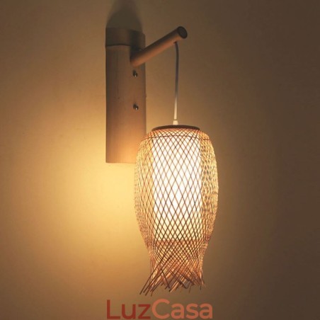 Luminária de parede de bambu descendente, arandela redonda rural, cabeceira, casa de chá, luz criativa