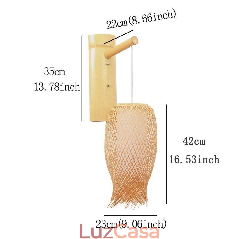 Luminária de parede de bambu descendente, arandela redonda rural, cabeceira, casa de chá, luz criativa