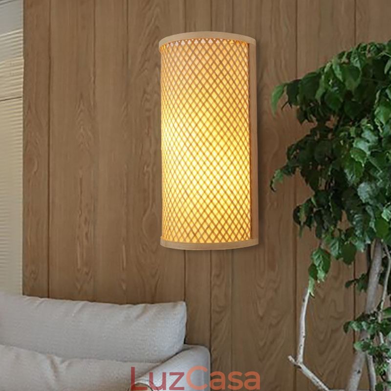 Luminária de parede de bambu semi cilíndrica Luminária de parede de cabeceira criativa Escadas Iluminação rural