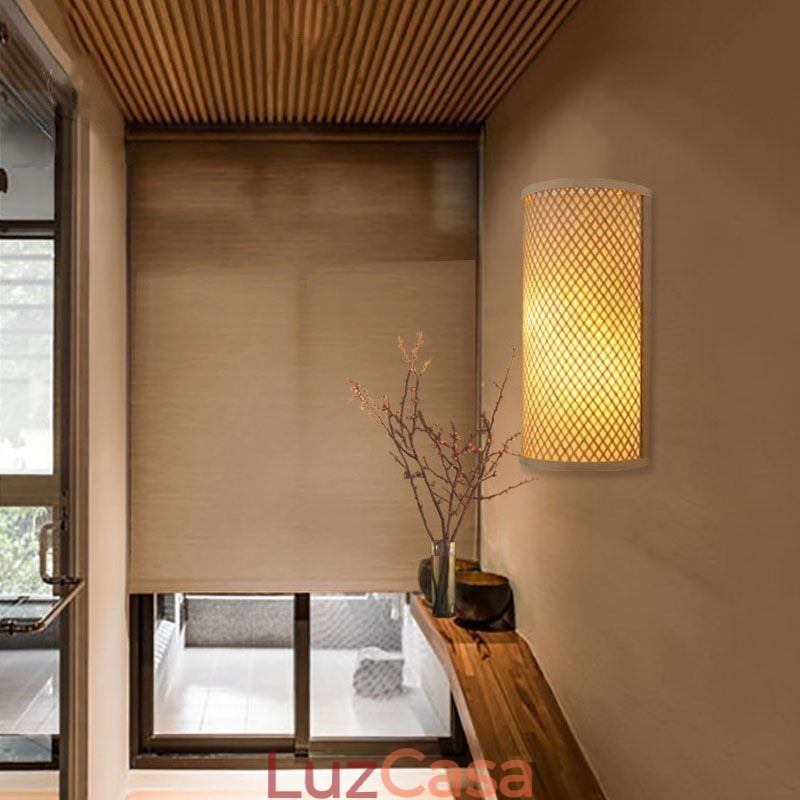 Luminária de parede de bambu semi cilíndrica Luminária de parede de cabeceira criativa Escadas Iluminação rural