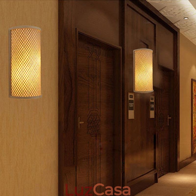 Luminária de parede de bambu semi cilíndrica Luminária de parede de cabeceira criativa Escadas Iluminação rural