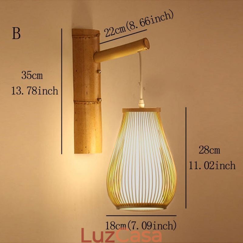 Aplique de parede de bambu trançado Iluminação de parede retrô chinesa