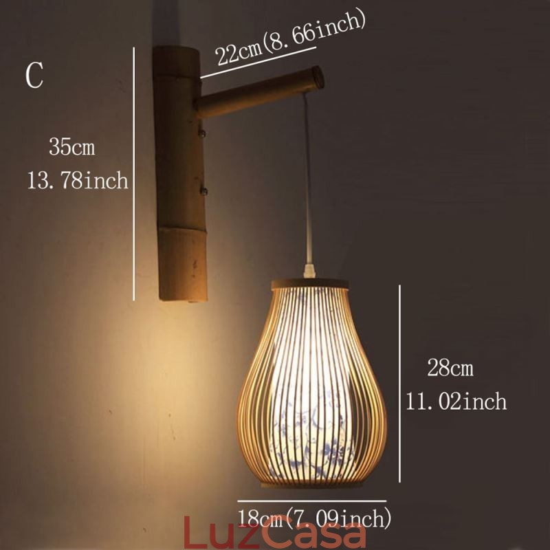 Aplique de parede de bambu trançado Iluminação de parede retrô chinesa