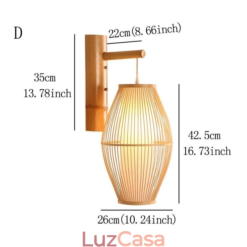 Aplique de parede de bambu trançado Iluminação de parede retrô chinesa