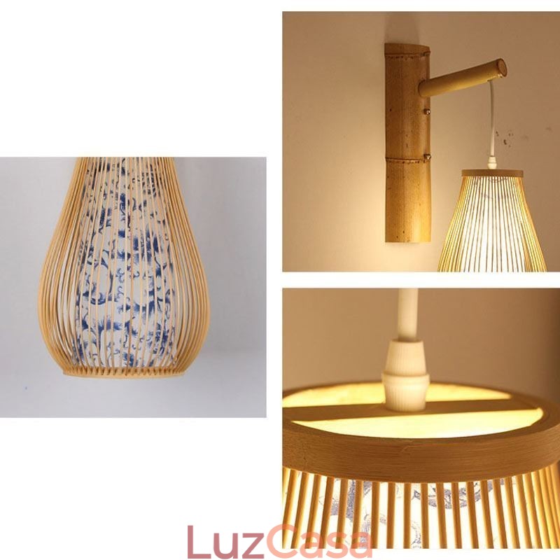 Aplique de parede de bambu trançado Iluminação de parede retrô chinesa