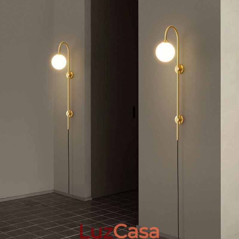 Arandela moderna, luminária de parede dourada escovada