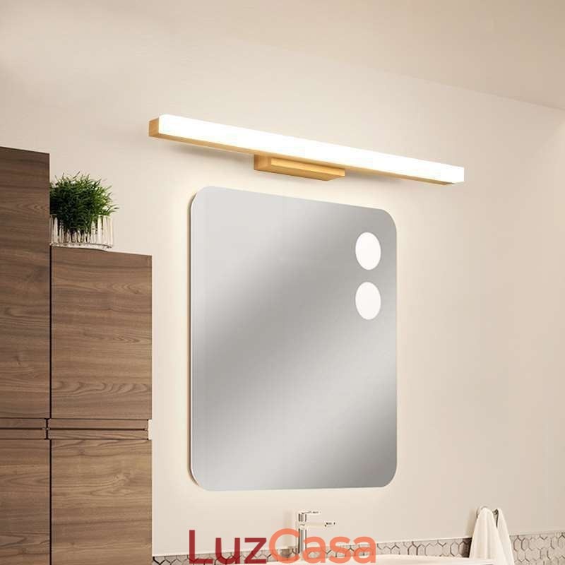 Espelho de luz de madeira maciça luz de parede moderna arandela lâmpada de parede