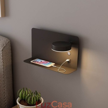 Luminária de parede giratória com porta de carregamento USB