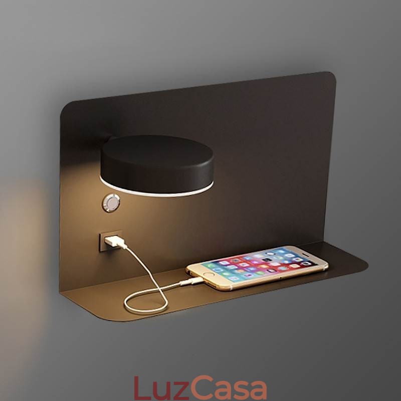 Luminária de parede giratória com porta de carregamento USB