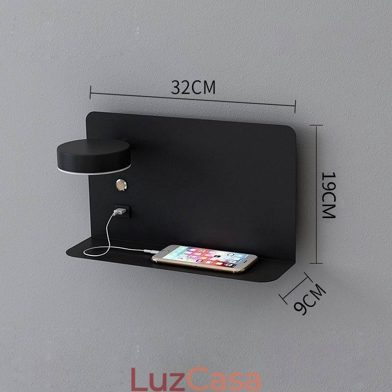 Luminária de parede giratória com porta de carregamento USB