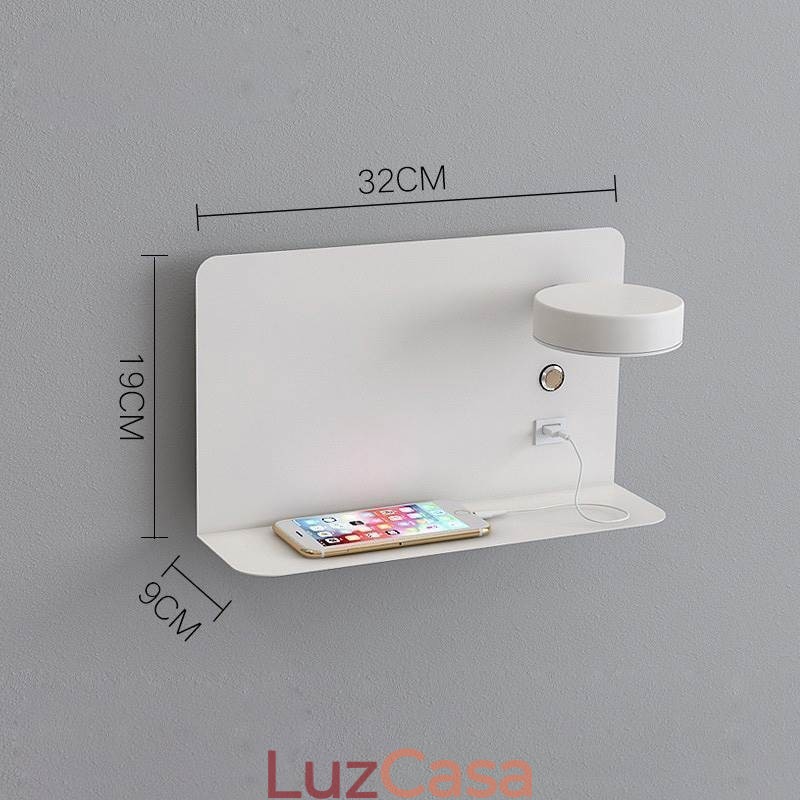 Luminária de parede giratória com porta de carregamento USB