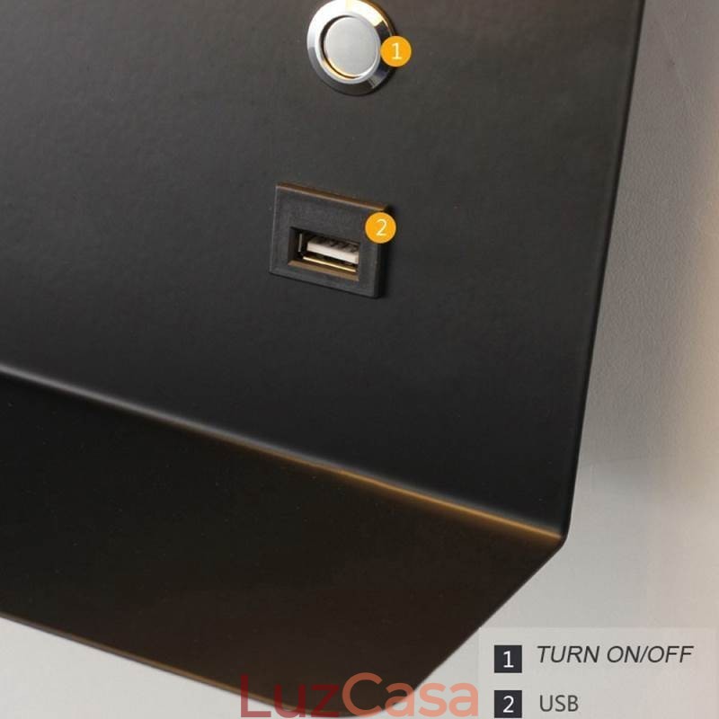 Luminária de parede giratória com porta de carregamento USB