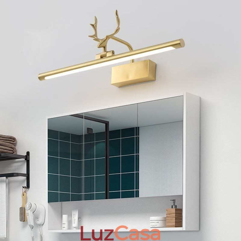 Luminária de parede de latão nórdico com espelho e luz frontal