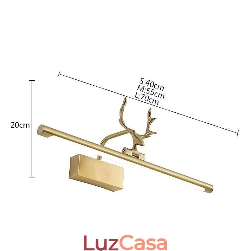 Luminária de parede de latão nórdico com espelho e luz frontal