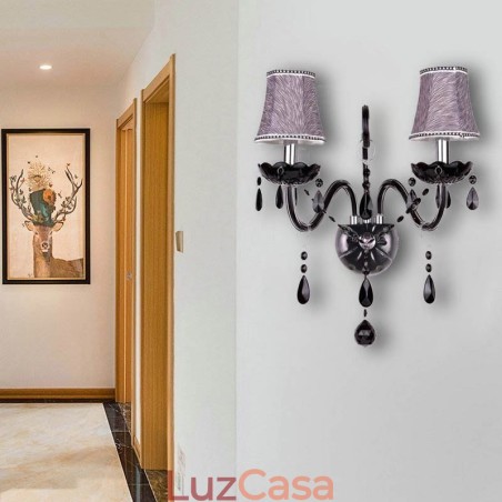 Aplique de cristal estilo europeu, preto, duas velas, luz de parede