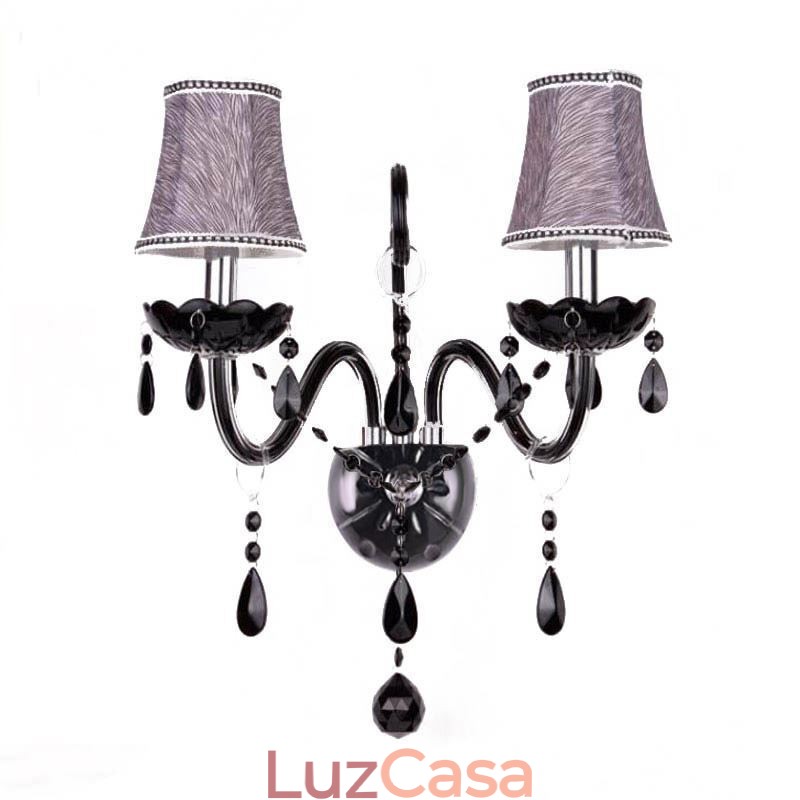 Aplique de cristal estilo europeu, preto, duas velas, luz de parede