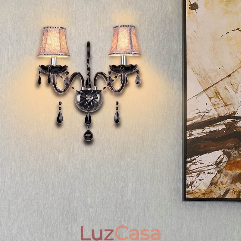 Aplique de cristal estilo europeu, preto, duas velas, luz de parede