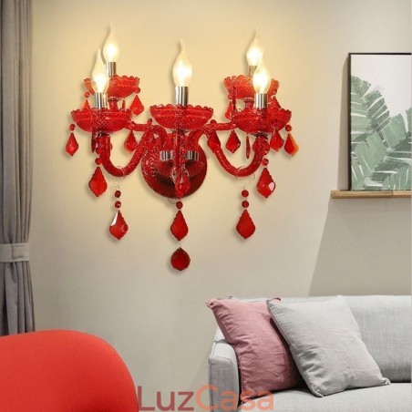 Aplique de cristal europeu cor vermelha luz de parede Aplique de cristal europeu cor vermelha luz de parede