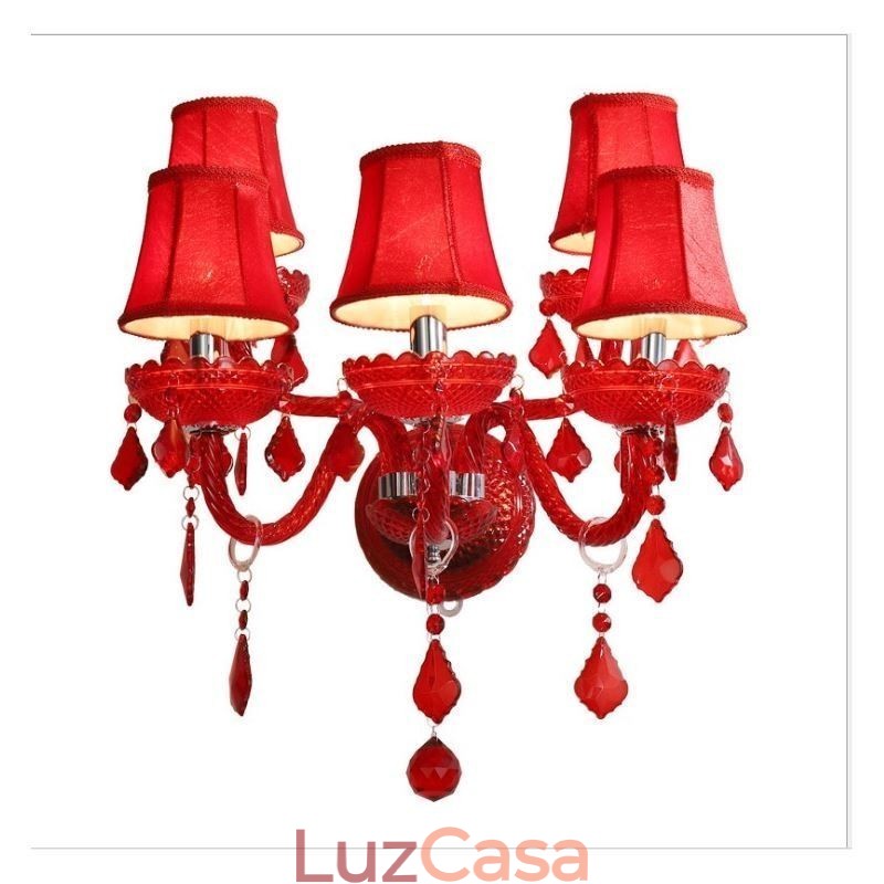 Aplique de cristal europeu cor vermelha luz de parede