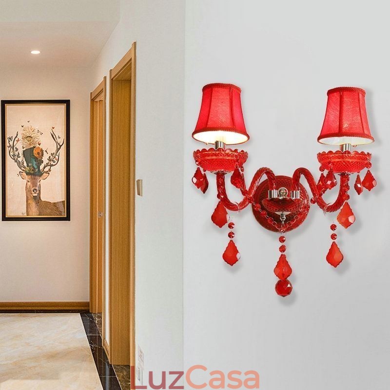 Aplique de cristal europeu luz de parede cor vermelha luz