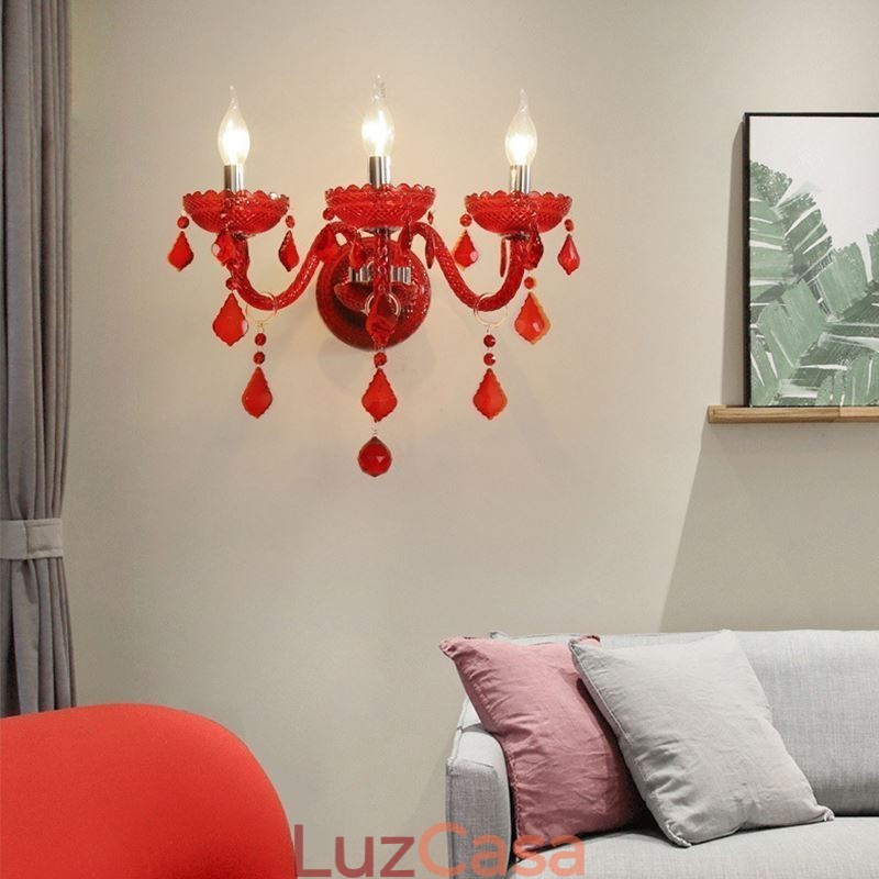 Aplique de cristal europeu luz de parede cor vermelha luz
