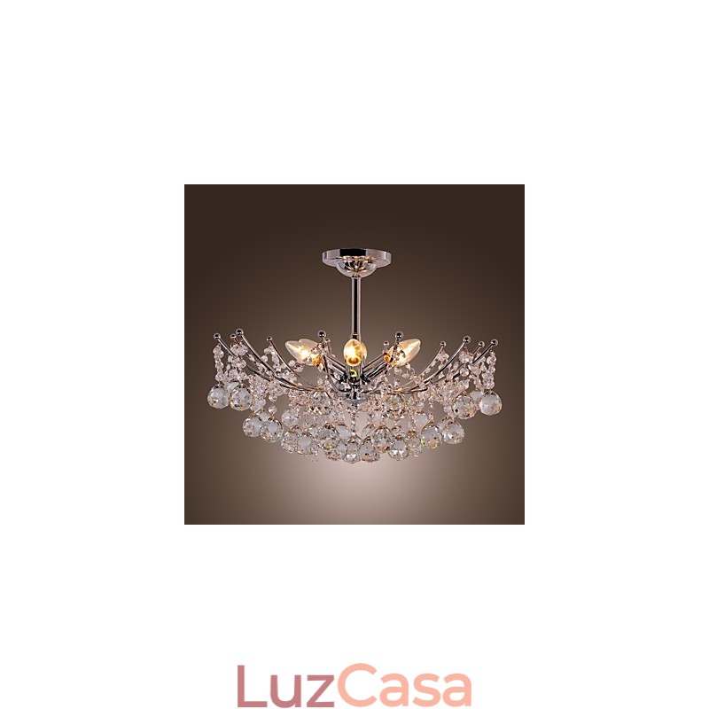 Lustre de cristal luxuoso com 6 luzes pendentes